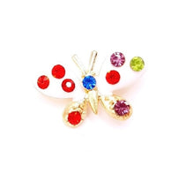 Încărcați imaginea în Galerie, Brosa Martisor Fluture Alb cu Strasuri Multicolore si Metal Auriu Cadou Doamne