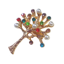 Încărcați imaginea în Galerie, Brosa Martisor cu Strasuri Multicolore Copacul Vietii cu Perle Imitatie 1 buc