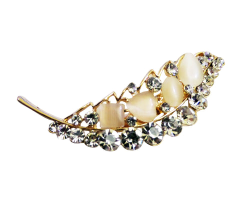 Bijuterie Brosa Martisor pe Carton Frunza Pana cu Margele Cat Eye cu Strasuri Argintii Cadou Doamne Femei de1 8 Martie Cristale