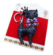 Încărcați imaginea în Galerie, Brosa Martisor pe Carton cu Motive Traditionale Pisica Printesa cu Strasuri si Funda Mov 1 8 Martie Taranesti