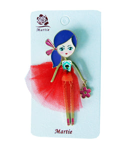 Brosa pe Carton de Martisor 1 8 Martie pentru Copii Fetita cu Floare Roz