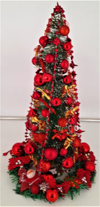 Brad Artificial de Craciun Decorat  40 cm Rosu in Aranjament
