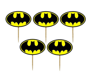 Set 16 buc Scobitori Cupcake Toppers Candy Bar Muffin Emblema Batman Galben-Negru