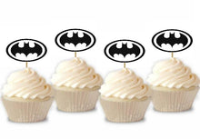 Încărcați imaginea în Galerie, Set 20 buc Scobitori Cupcake Toppers Candy Bar Muffin Emblema Batman Negru-Alb