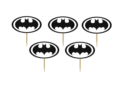 Set 20 buc Scobitori Cupcake Toppers Candy Bar Muffin Emblema Batman Alb-Negru