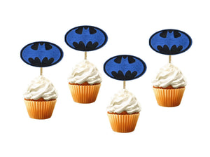 Set 20 buc Scobitori Cupcake Toppers Candy Bar Muffin Emblema Batman Albastru-Negru Party Petrecere Baieti