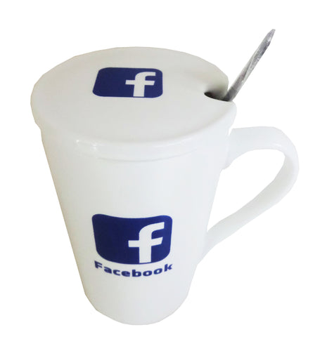Cana de Apa cu Capac Portelan si Lingurita Mesaj Facebook