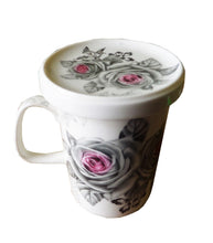 Încărcați imaginea în Galerie, Cana de Apa Ceai Ceramica cu Infuzor Trandafiri Gri-Roz