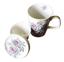 Încărcați imaginea în Galerie, Cana de Apa Ceai Ceramica cu Infuzor Trandafiri Gri-Roz