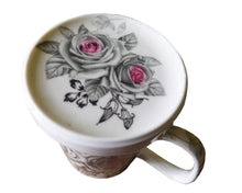 Încărcați imaginea în Galerie, Cana de Apa Ceai Ceramica cu Infuzor Trandafiri Gri-Roz