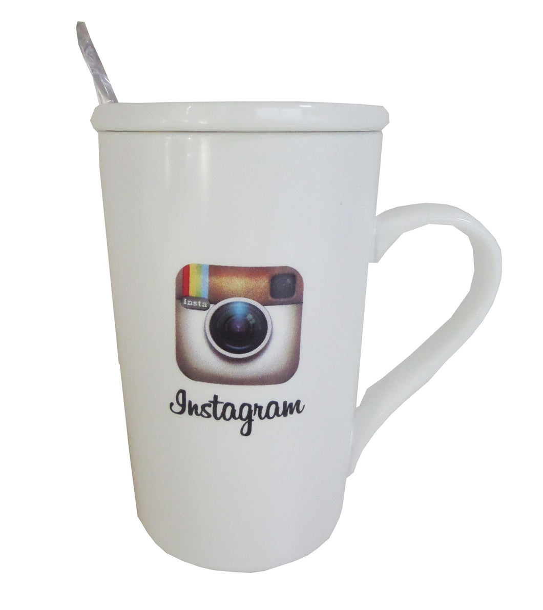 Cana de Apa cu Lingurita si Capac Portelan Mesaj Instagram