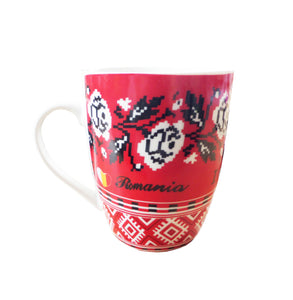 Cana de Apa Ceramica Motive Traditionale I Love Romania Broderie Trandafiri Rosie