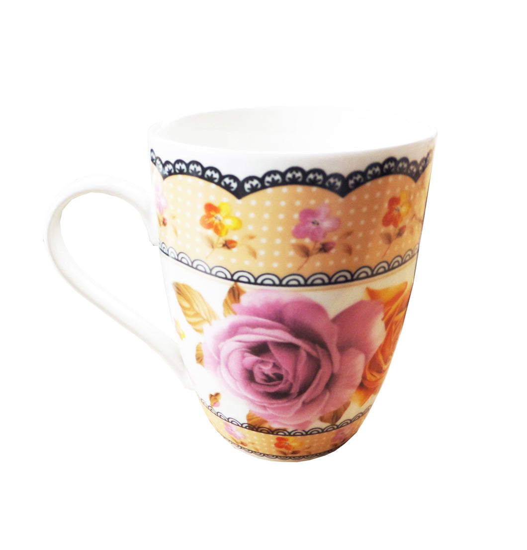 Cana de Apa Ceramica Portelan cu Trandafiri Mov Portocalii Cadou Doamne Domnisoare