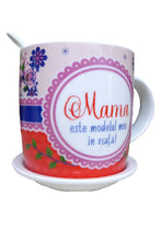 Încărcați imaginea în Galerie, Cana in Cutie Cadou cu Farfurioara si Lingurita Mesaj Te iubesc Mama