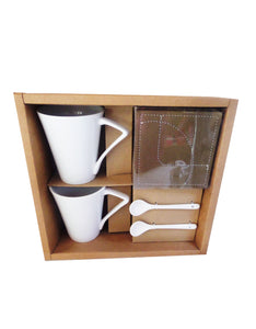 Set Cani in Cutie Cadou Lingurita Suport Coasters El si Ea Piele Ecologica