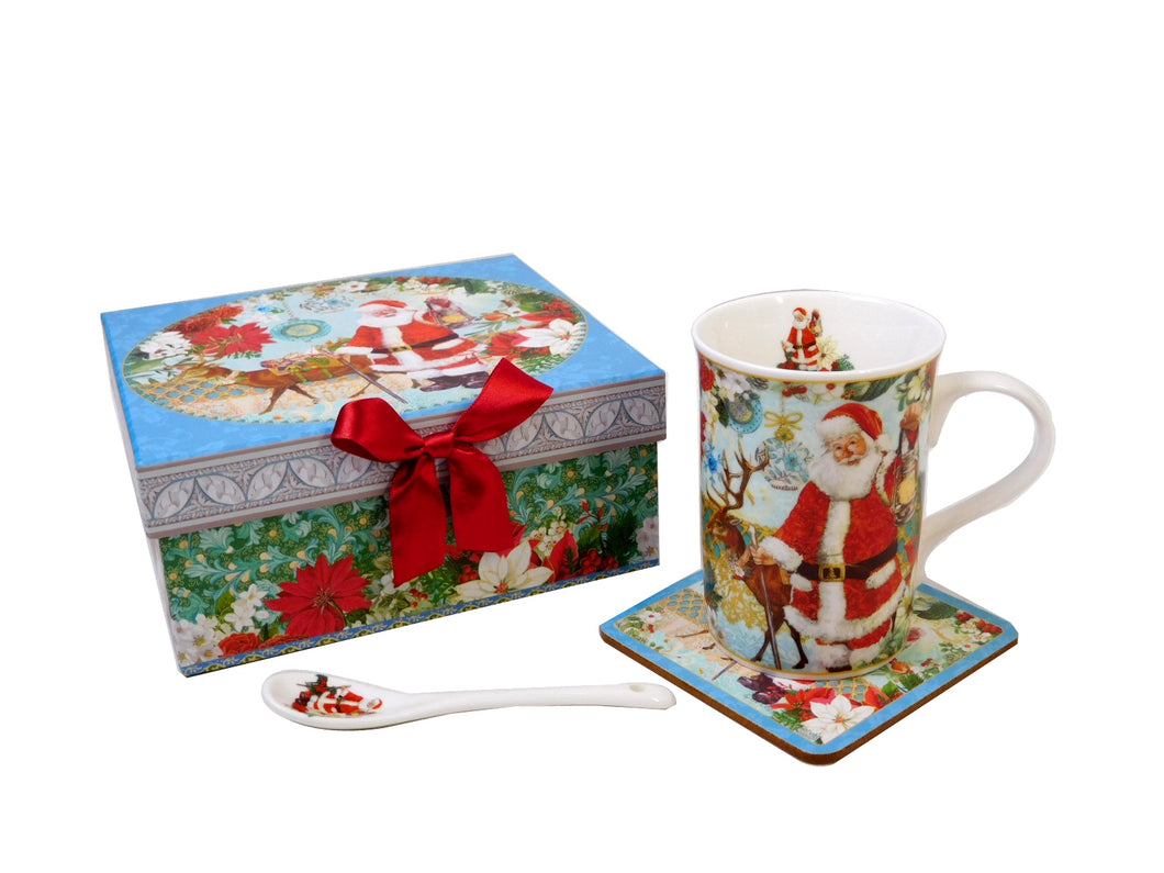 Cana Cadou Craciun Set Suport Coasters Lingurita Mos Craciun Vintage
