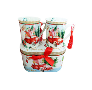 Cani de Craciun in Cutie Cadou Set 2 Buc Masina Retro cu Cadourile Mosului