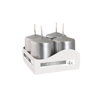 Încărcați imaginea în Galerie, Lumanari Stalp Cilindrice Set 4 Bucati Argintiu Silver Lucios 60x40 mm