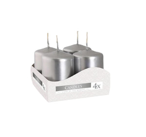 Lumanari Stalp Cilindrice Set 4 Bucati Argintiu Silver Lucios 60x40 mm