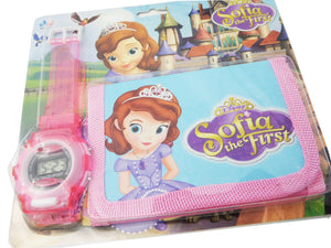 Set Ceas de Mana Electronic si Portofel Copii Printesa Sofia Intai The First Trifoi Cadou Fetite Disney