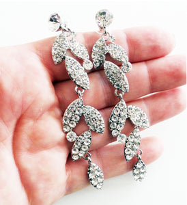 Cercei Mireasa Lungi de Nunta Statement Frunze Cristal Rhinestone in Cutie Cadou Doamne Mireasa