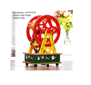 Carusel Muzical din Lemn cu Figurine de Craciun Roata Music Box Cadou Botez Cutie Iarna