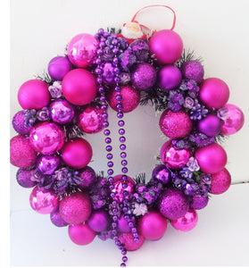 Coronita Advent de Masa Agatat Usa Craciun Mov-Fuchsia cu Roz-Ticlam 30 cm