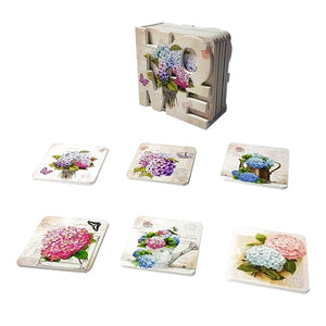 Set 6 Suporturi Pahare Coasters Lemn Home Zambile Post Card Carte Postala