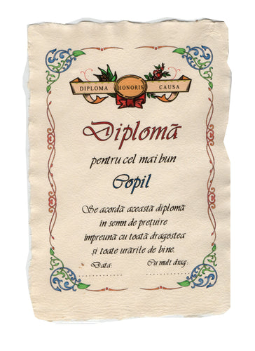 Diploma Personalizata Pergament Cadou cu Mesaj Dedicatie pentru Cea Mai Bun Copil