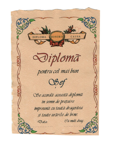 Diploma Personalizata Pergament Cadou cu Mesaj Dedicatie pentru pentru Cel Mai Bun Sef Domni