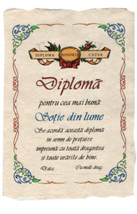 Diploma Personalizata Pergament Cadou cu Mesaj Dedicatie pentru Cea Mai Buna Sotie din Lume 21 cm