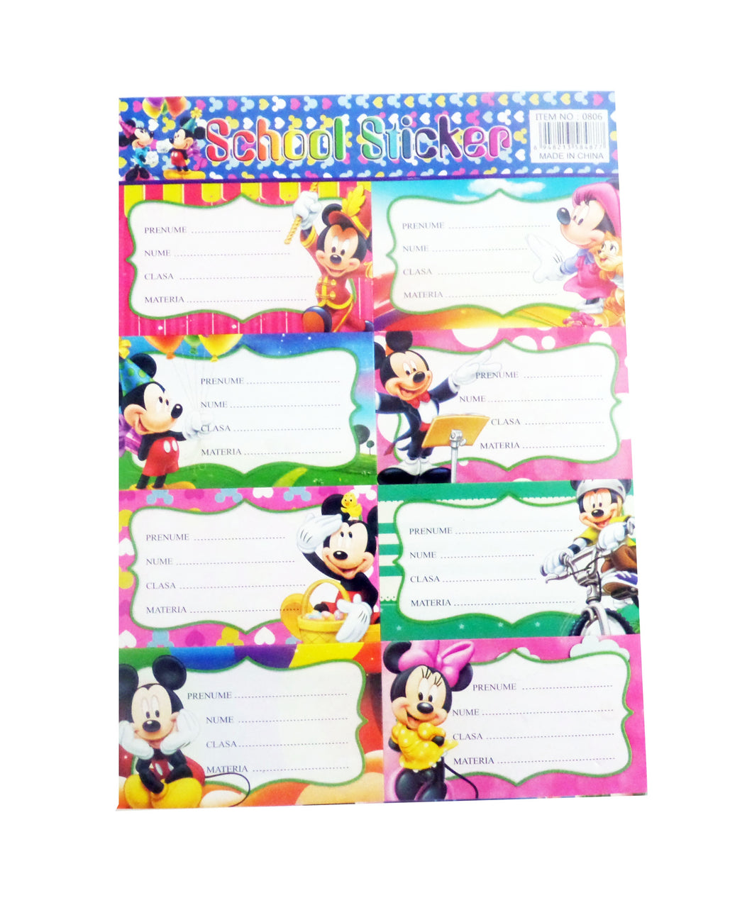 Etichete Scolare sau Scoala pentru Caiet Set 2 Coli sau 16 buc Disney Minnie si Mickey Mouse