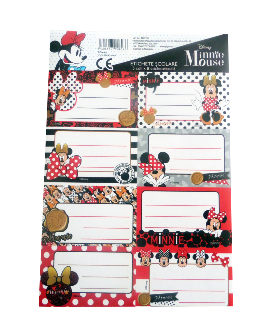Etichete Scoala pentru Caiet Set 2 Coli sau 16 buc Etichete Disney Rosie Minnie Mouse