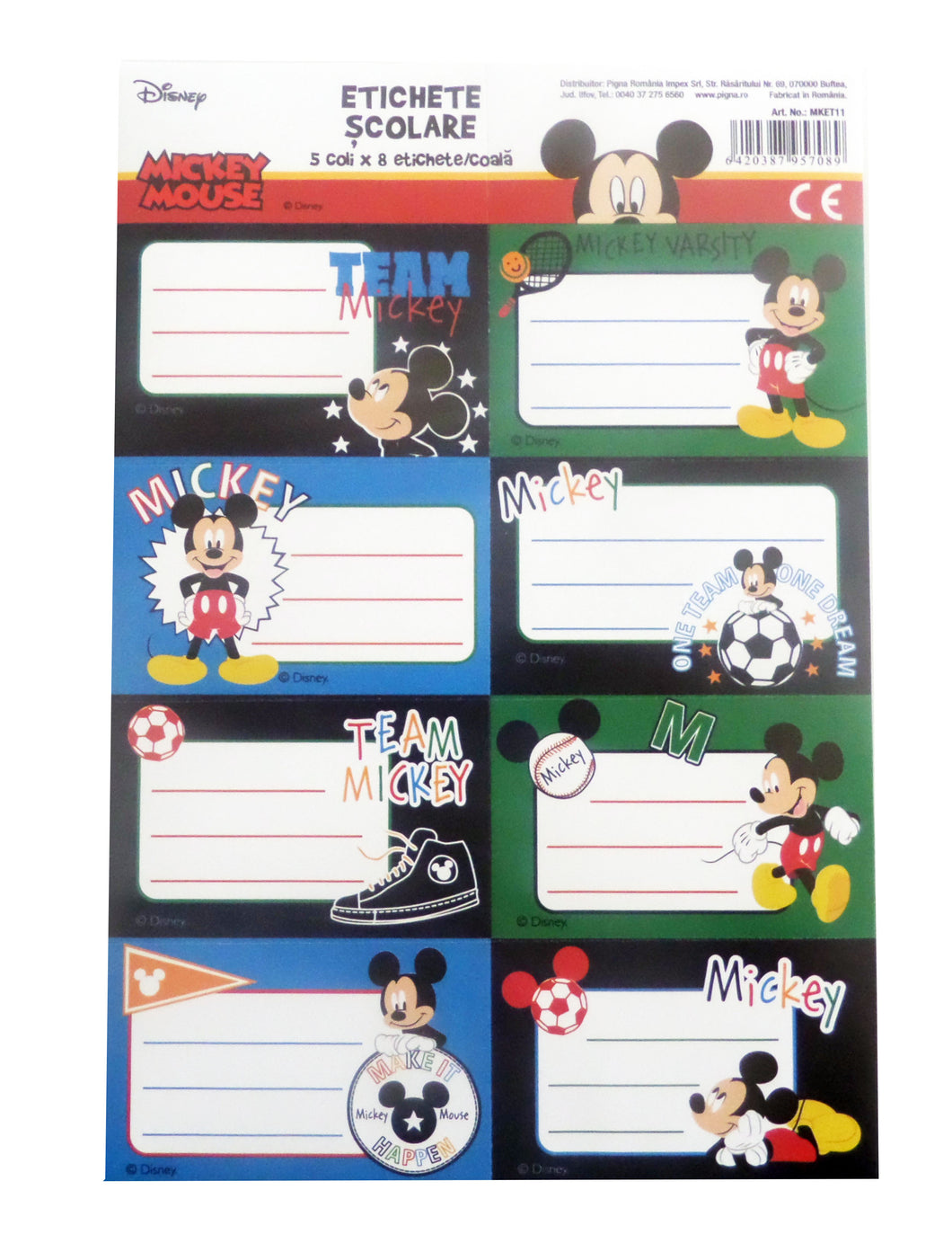Etichete Scoala pentru Caiet Set 2 Coli sau 16 buc Etichete Disney Football Mickey Mouse