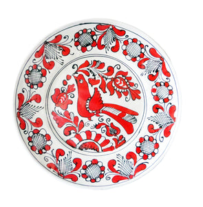 Farfurie Decor cu Motive Traditionale Platou Ceramica de Corund Crini si Paunita Rosie 25 cm