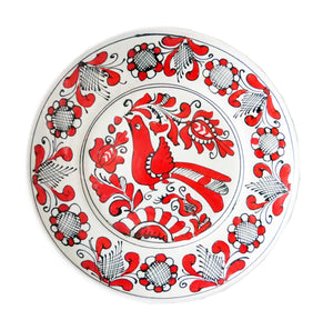 Farfurie Platou Decor cu Motive Traditionale Populare Taranesti Romanesti din Ceramica de Corund Rosie Paunita pe Creanga 25 cm