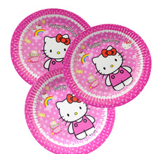 Încărcați imaginea în Galerie, Farfurii din Carton Disney de Petrecere Party Copii Set 10 buc Disney Pisicuta Hello Kitty Pink Happy Birthday Rainbow roz