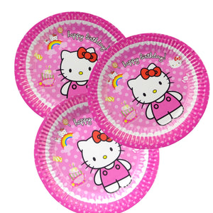 Farfurii din Carton Disney de Petrecere Party Copii Set 10 buc Disney Pisicuta Hello Kitty Pink Happy Birthday Rainbow roz