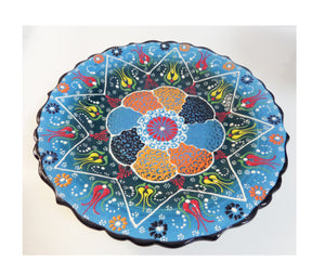 Farfurie Platou cu Model Traditional Turcesc Ceramica Pictat Manual Albastru-Rosu Decorativa 25 cm Tuceasca