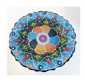Farfurie Platou cu Model Traditional Turcesc Ceramica Pictat Manual Albastru-Rosu Decorativa 25 cm