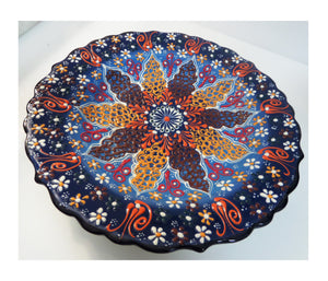Farfurie Platou cu Model Traditional Turcesc Ceramica Pictat Manual  Albastru-Portocaliu Decorativa 25 cm