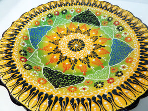 Farfurie Platou cu Model Traditional Turcesc Ceramica Pictat Manual Galben-Verde Decorativa 25 cm Model Orient Turcia Turcesc