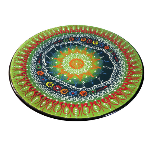 Farfurie Platou cu Model Traditional Turcesc Ceramica Pictat Manual Verde-Rosu Decorativa 25 cm