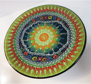 Farfurie Platou cu Model Traditional Turcesc Ceramica Pictat Manual Verde-Rosu Decorativa 25 cm Motive Taranesti Turcesti