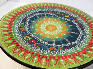 Farfurie Platou cu Model Traditional Turcesc Ceramica Pictat Manual Verde-Rosu Decorativa 25 cm Turcia Istanbul orient