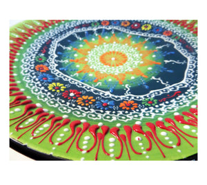Farfurie Platou cu Model Traditional Turcesc Ceramica Pictat Manual Verde-Rosu Decorativa 25 cm Etnice