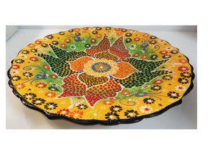 Farfurie Platou cu Model Traditional Turcesc Ceramica Pictat Manual  Portocaliu-Rosu Decorativa 25 cm Motive Turcesti