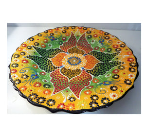 Farfurie Platou cu Model Traditional Turcesc Ceramica Pictat Manual  Portocaliu-Rosu Decorativa 25 cm Taranesti Etnice Turcesti