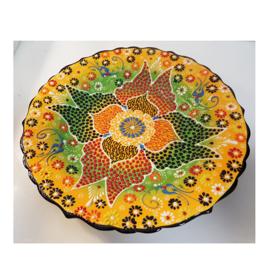 Farfurie Platou cu Model Traditional Turcesc Ceramica Pictat Manual  Portocaliu-Rosu Decorativa 25 cm Taranesti Turcesti