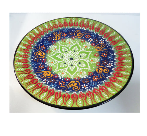 Farfurie Platou cu Model Traditional Turcesc Ceramica Pictat Manual Rosu-Verde Decorativa 25 cm